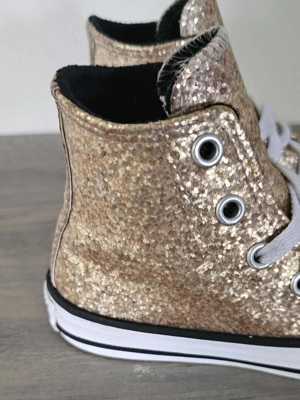 Converse All Star Kids Gold Glitter High Top Sneakers Girl 10.5
